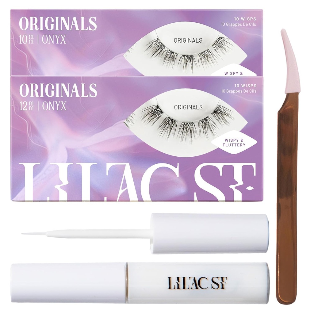 Lilac St - Originals Starter Kit - Inkluderer naturlig Faux Eyelash Clusters (10mm & 12mm), Clear Lash Glue, & Lash Applikator - Let & Livslike - Varer 10 dager - Cruelty Free, Vegan - 20 Lashes