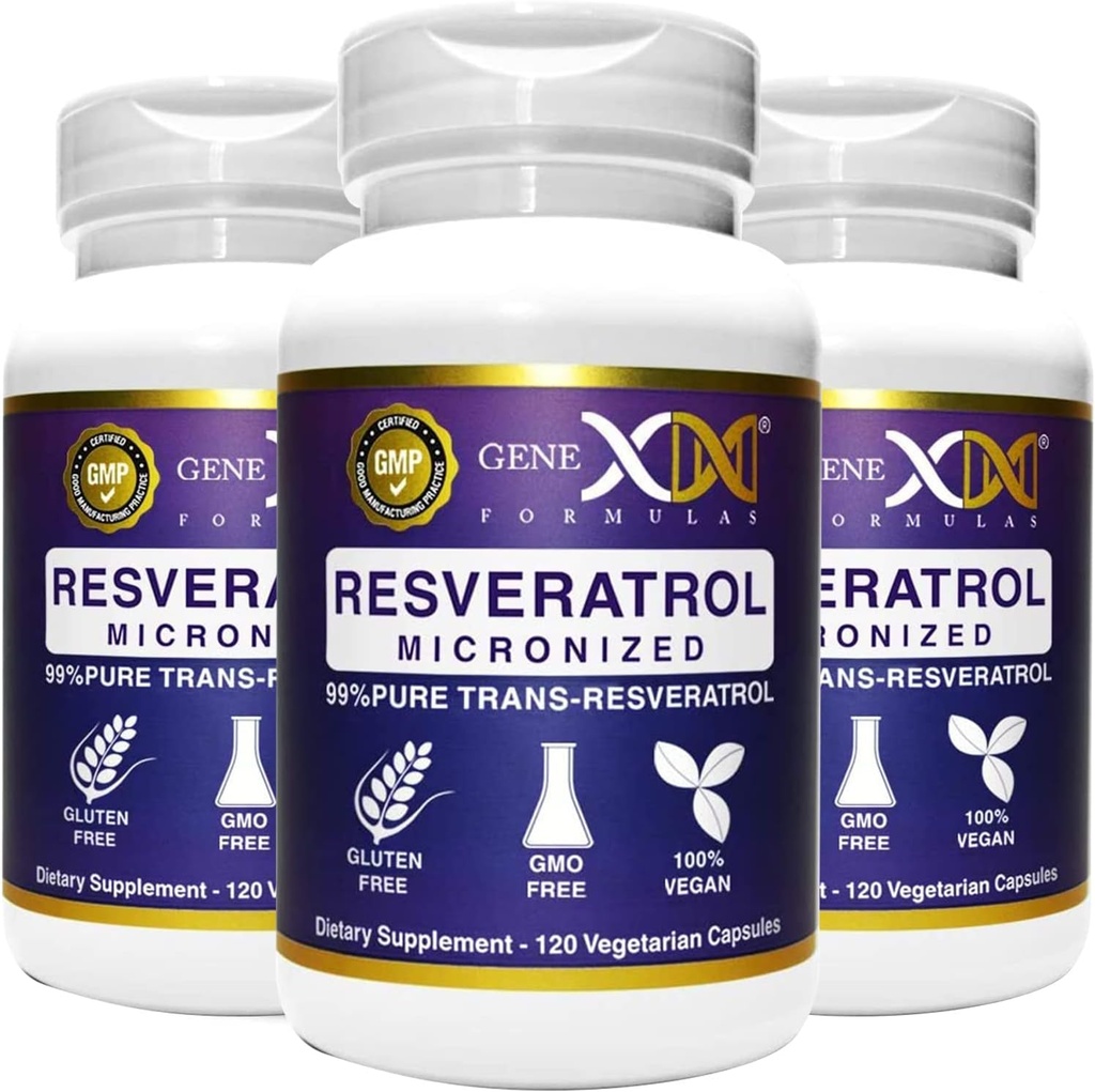 Genex Formler 99% Mikronisert Trans-Resveratrol med BioPerine for absorpsjon 1000mg ren organisk farmasøytisk grad trans-Resveratrol kapsler for sunn aldring, 120 kapsler (3)