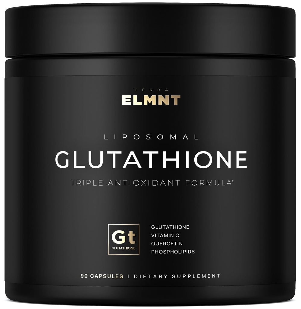 ELMNT 2150mg Super Liposomal Glutathione Supplement w. Vitamin C, Quercetin & ren L Glutathione 2000mg Triple Action Formula Glutathione Liposomal Supplement v. Fosfolipid Layer - 90 piller, ikke-GMO