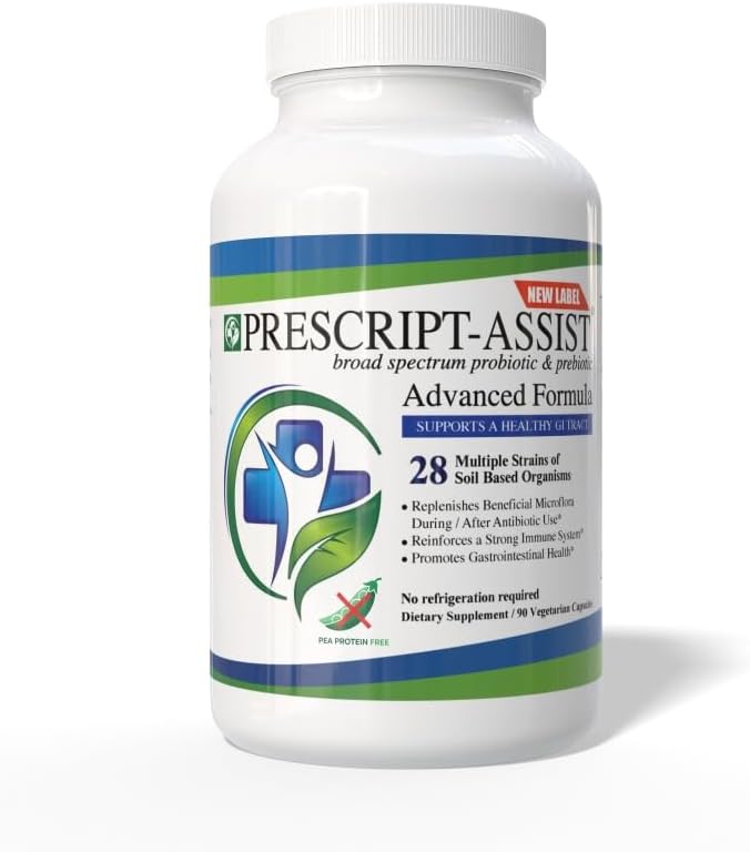Prescript-Assist Prebiotika og probiotika for Digestive & Immune Health with No Pea Protein for rask absorpsjon - Avansert plantebasert, Vegan, Støtte Muskelgjenvinning og Gut helse, 90 kapsler