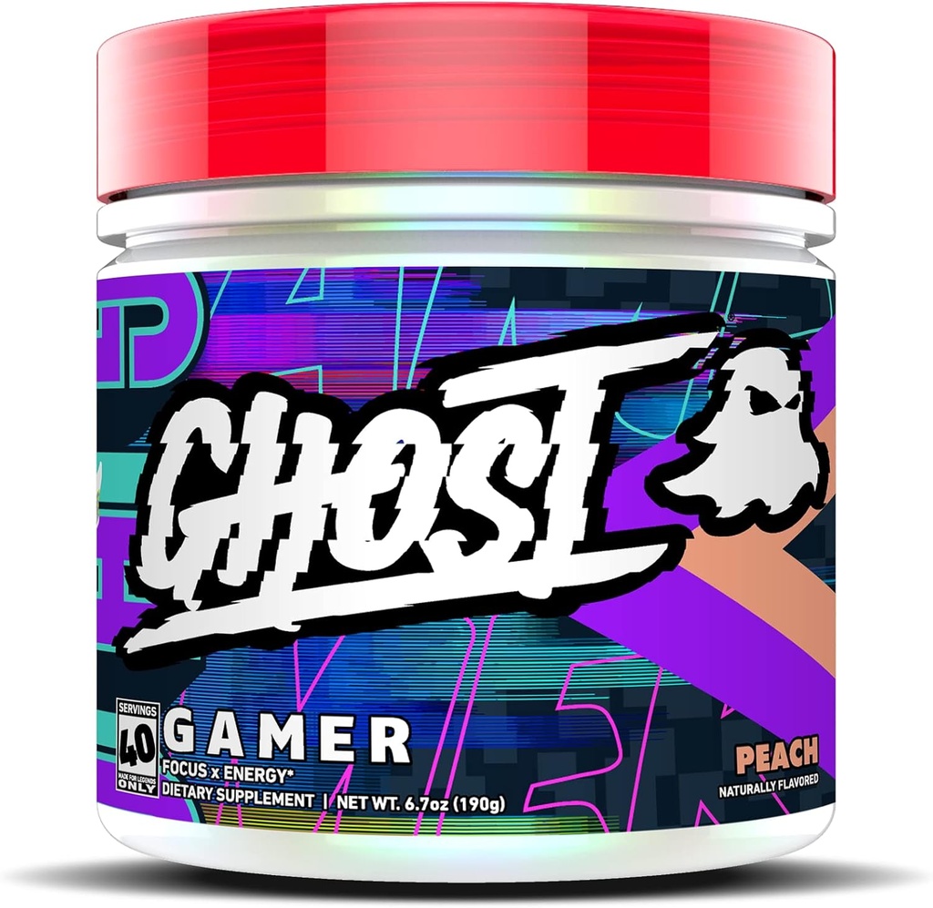 GHOST Gamer: Energi og fokus Støtte Formula - 40 Services, Peach - Nootropics & Natural Koffein for oppmerksomhet, nøyaktighet og reaksjonstid - Vegan, Glutenfri