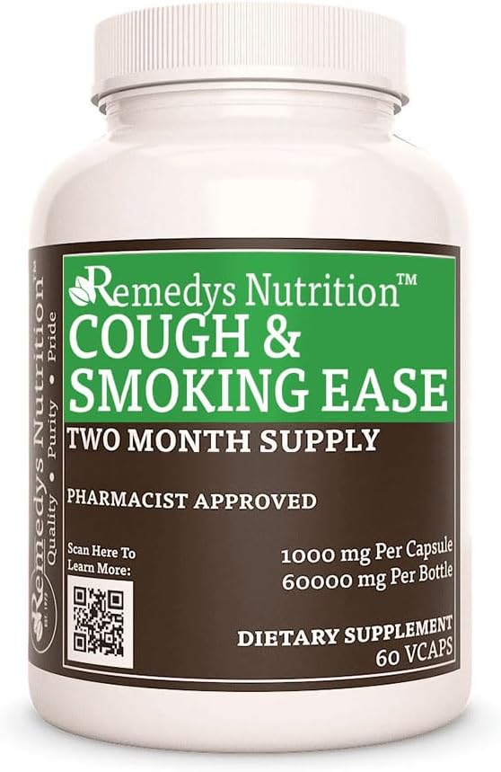 Remedys ernæring Cough og røyking Ease | 1000 mg, 60 Vegan Capsules Herbal kosttilskudd | To måneders forsyning