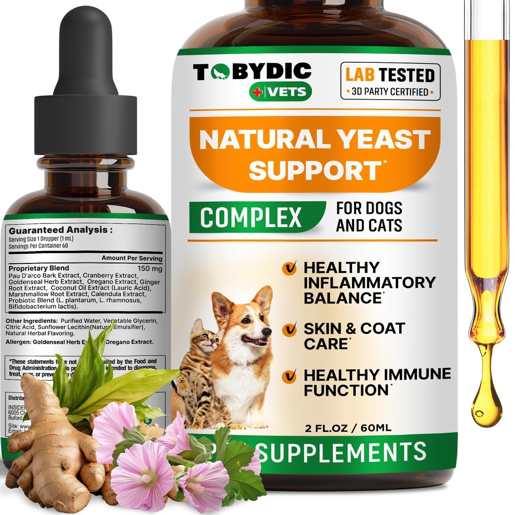 Naturlige katter og hund Yester Infeksjon Relief - kløende hud og ørebehandling - Reduserer irritasjon og lindrer kløe og allergi - Herbal medisin Drops Supplement - laget i USA