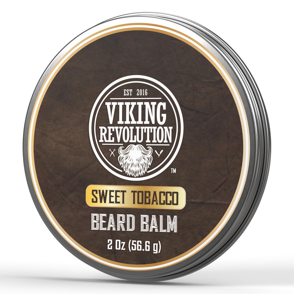 Vikingrevolusjon Søt tobakk Beard Balm - Tobak Scented Beard Butter med Argan Olje & Jojoba Olje - Softens og moisturizes Beards for menn (2oz, 1 Pack)