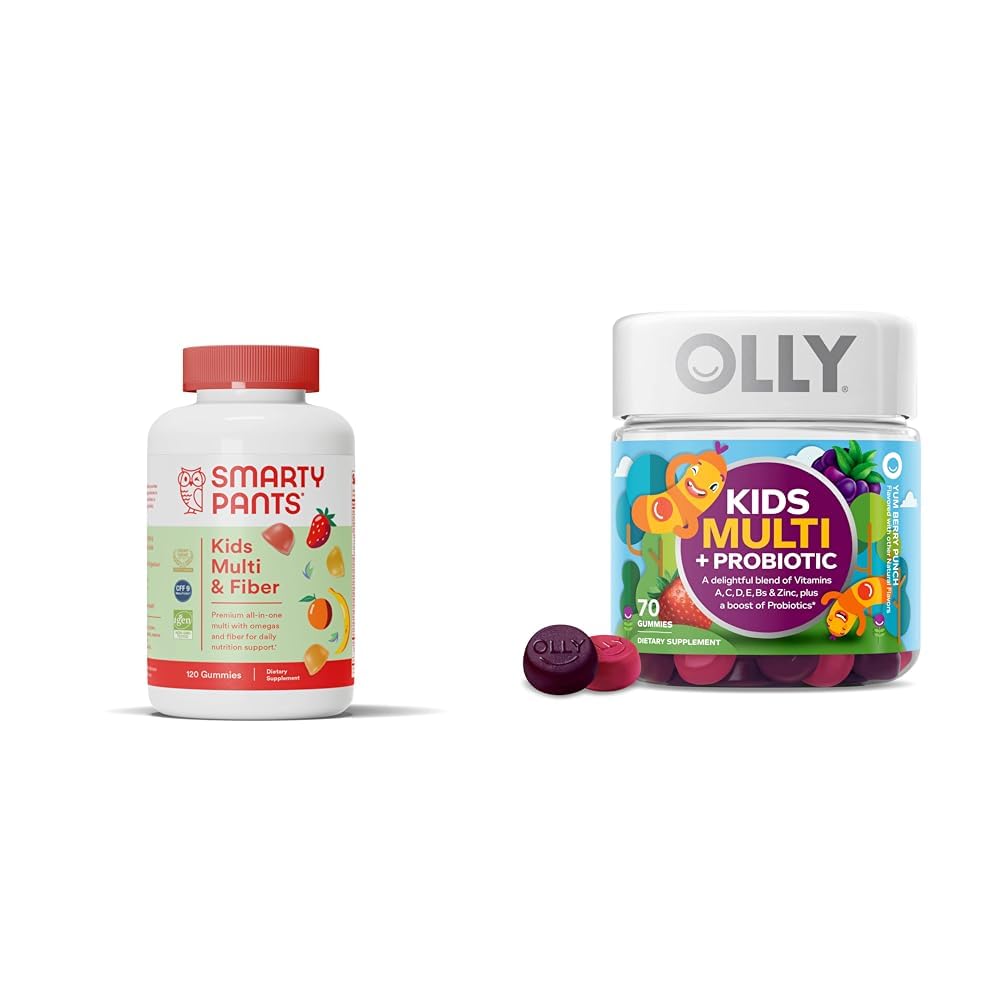 SmartyPants Kids Multivitamin Gummies og Fiber Supplement: Omega 3 Fish Oil & OLLY Kids Multivitamin + Probiotic Gummy, Digestiv og immunstøtte