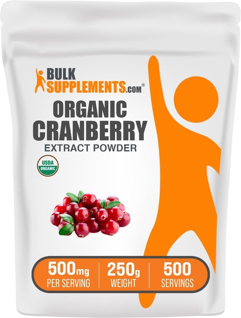 BulkSupplements.com Organic Cranberry Extract Powder - Organic Cranberry Flavoring Powder, utgitt fra Vaccinium Macrocarpon Fruit - Vegan & Glutenfri, 500mg per servering, 250g (8,8 oz) (Pack of 1)