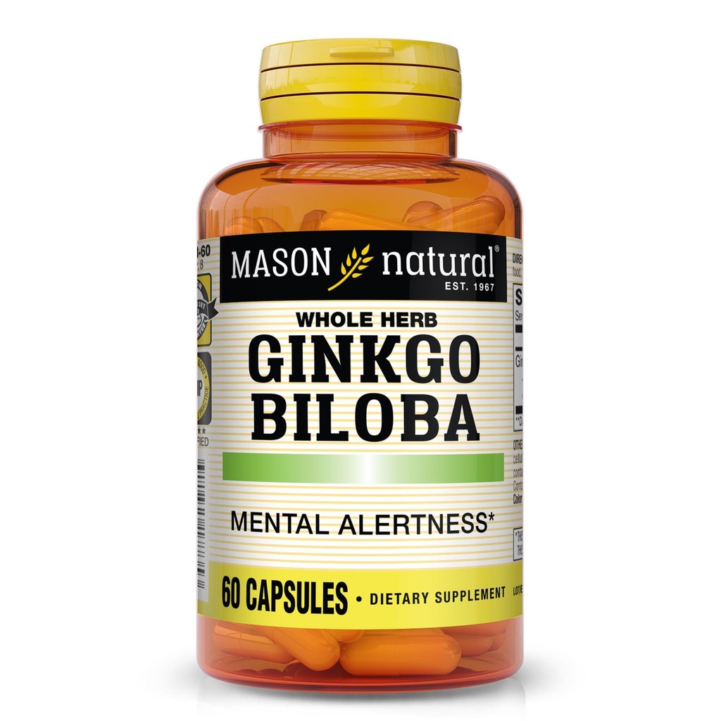 Mason Natural Ginkgo Biloba, 1 måneds forsyning, hjelper til å forbedre mental varsling og støtte optimal hjernefunksjon, 60 kapsler