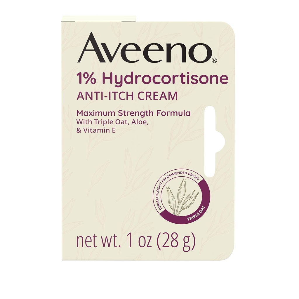 Aveeno Maksimum styrke 1% Hydrokortison Anti-Itch Cream, Triple Oat, Aloe & Vitamin E For Itch Relief Fra Eczema, Psoriasis, Insekt Bites, Poison Ivy, Oak & Sumac & Detergents, 1 oz, 2 Pack