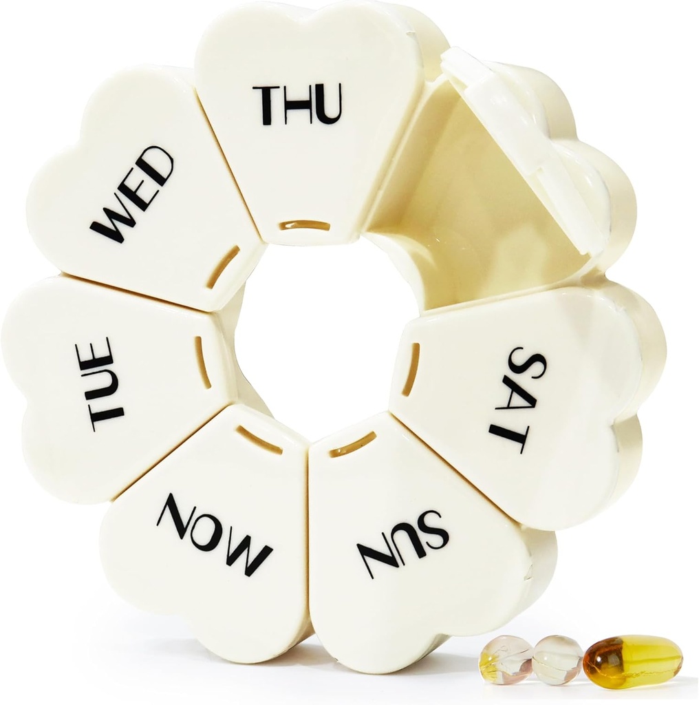 MOLN HYMY Stor ukentlig Pill Box 7 Day, Søt Pill Case Organizer 1 gang om dagen, Floral Pill Container en gang daglig, pen medisin dispenser for vitamin / fish olje / medisinering/Supplements (Milky White)
