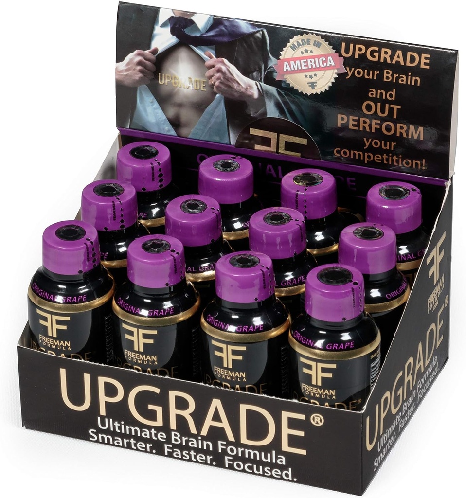 Oppgradere Brain Supplement - forbedrer hukommelse, konsentrasjon, fokus og klarhet - proprietær blanding av AAKG med Beta Alanine, Alfa GPC, Grønn Te & Ginkgo Biloba-2 Fl oz (12 Pack)