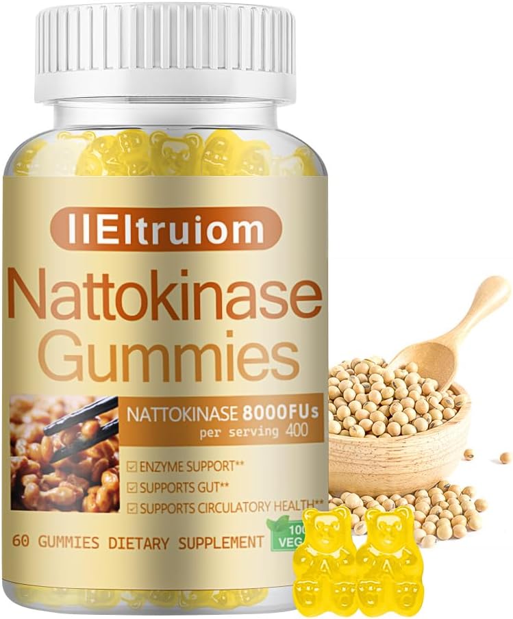 Nattokinase Supplement 8000 FU(400mg) Per Servering, Hawthorn & Beet Root Extract, Nattokinase Gummies Tradisjonell Natto Extract Source, 60 greve