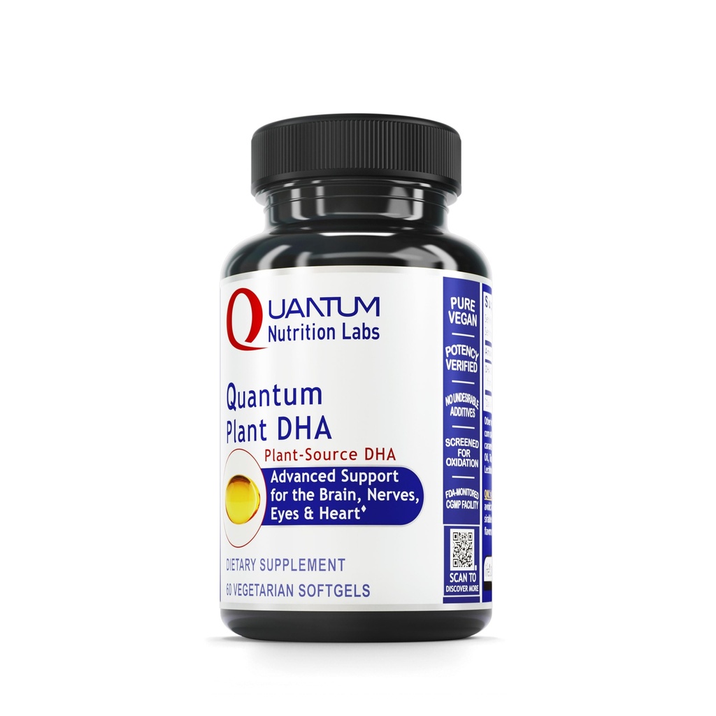 Quantum Nutrition Labs Plante DHA - Ikke-GMO Vegan DHA med Omega 3 Fatty Acids, Algae Basert DHA for kvinner og menn, Naturlig DHA Supplement egnet for vegansk-60 Vegetarisk Softgel Kapsler