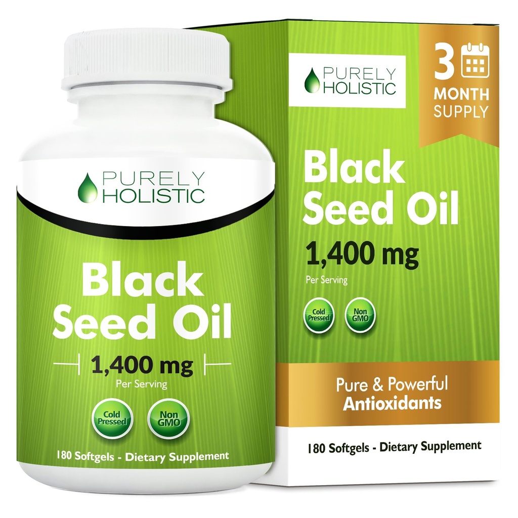 Svart Seed Oil Capsules 1400mg, 180 Softgels, 3 måneders forsyning - kaldt presset Nigella Sativa, rik på Omega 6, 9 & TQ, svart cuminfrøolje, immunstøtte, ledd og digestion