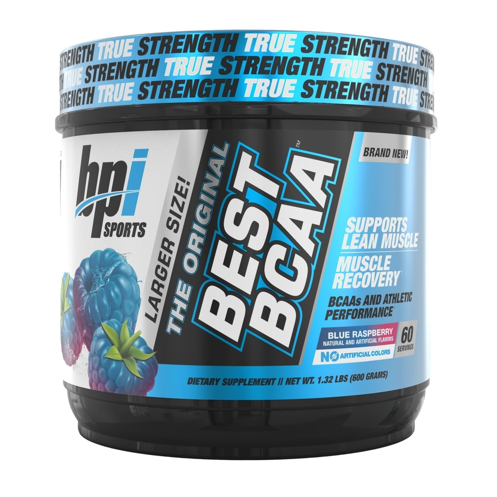 BPI Sports Best BCAA - BCAA pulver - grened kjede Aminosyrer - muskelgjenvinning - Muskelproteinsyntese - forbedret ytelse – Hydrasjon – Blå bringebær - 60 serveringer - 21.12 Oz