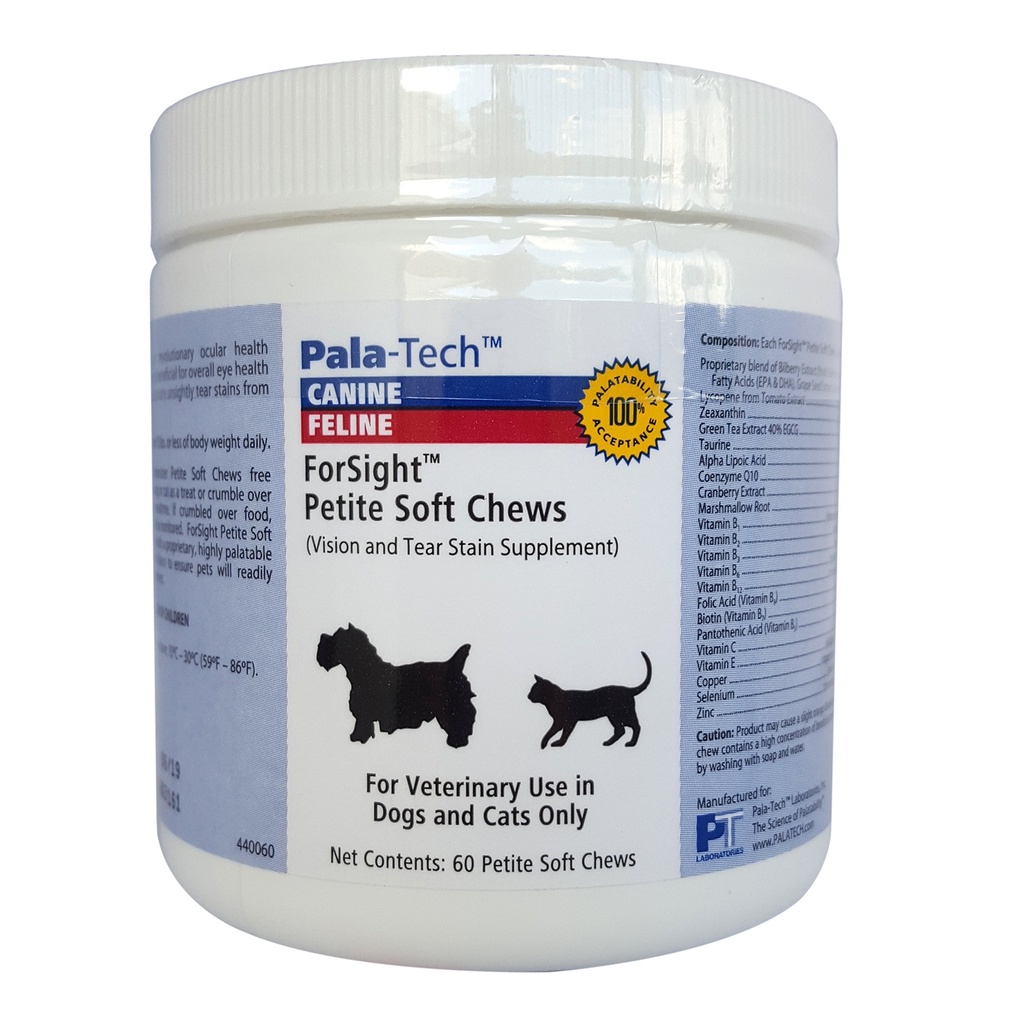PalaTech Canine/Feline Forsight Petite Myk Chews - Tear Stain Chews for hunder - Canine Eye Supplement - Støtter Eye Health - Perfekt for Cat & Dog Eye Infeksjon behandling