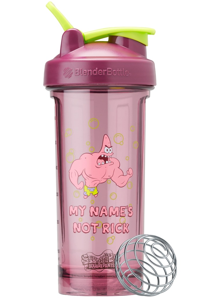 BlenderBottle Spongebob Shaker Flaske Pro Series Perfekt for proteinshake og pre trening, 28-Ounce, rød, Mitt navn ikke Rick