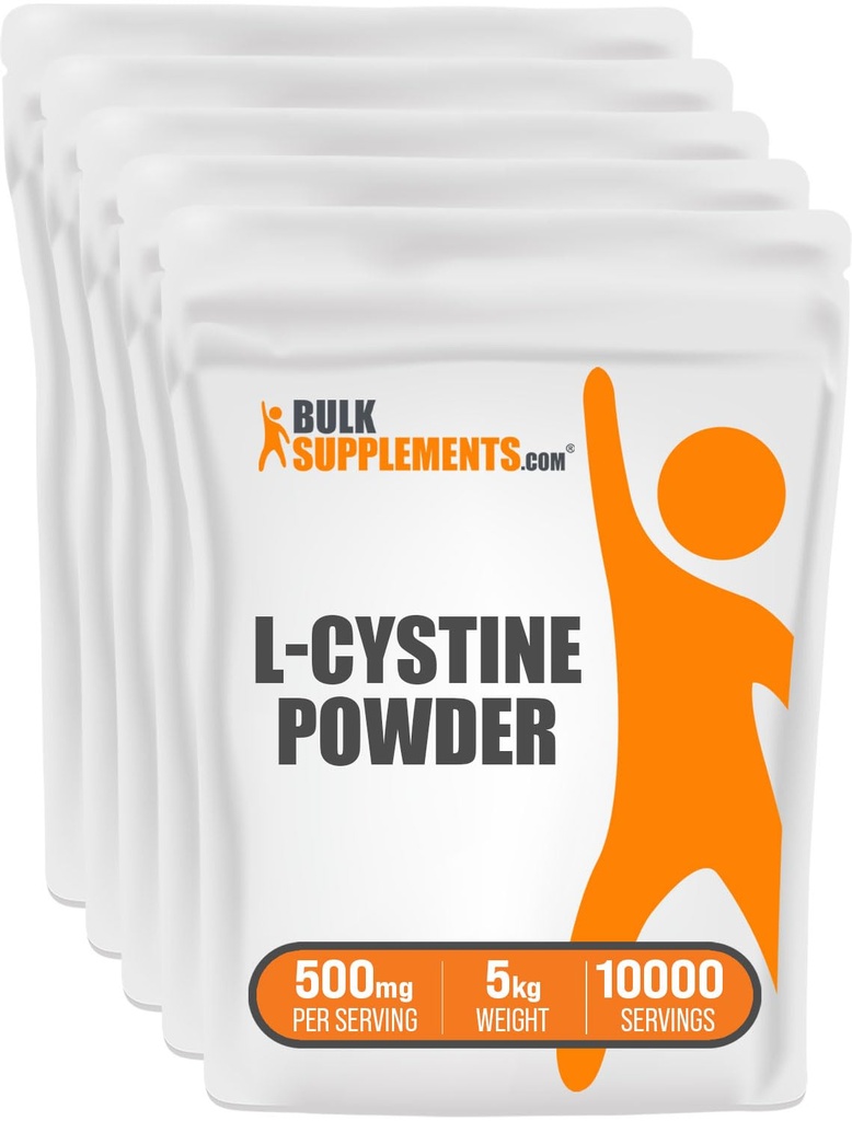 BulkSupplements.com L-cystin pulver - L-cystin 500mg, L-cystin Supplement, Aminosyre Supplement - for immun støtte, glutenfri, 500mg per servering, 5kg (11 lbs) (pakke av 5)