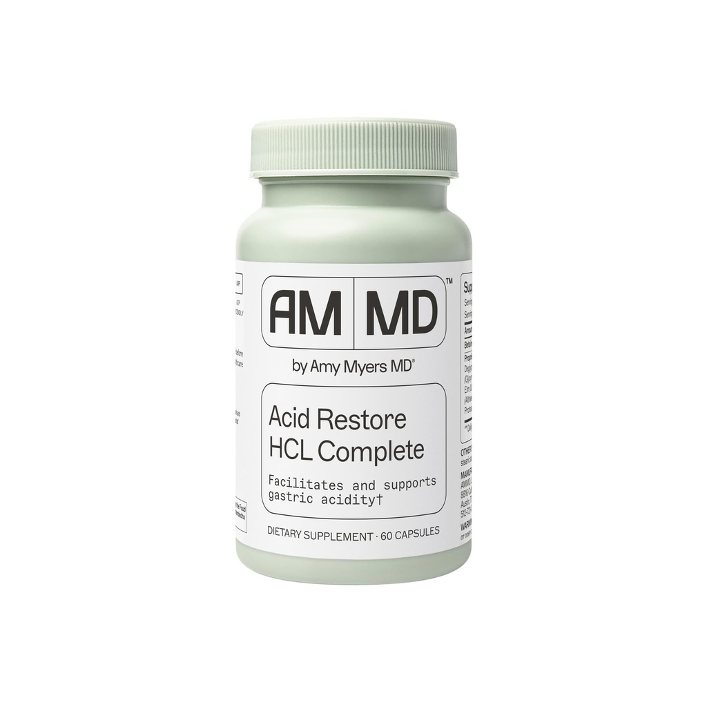 Amy Myers MD Acid Restore med Betaine & HCL - Supplement for Digestive & Gut Helse Støtte - med Slippery Elm Bark - Ikke-GMO, Glutenfri & Ikke-Dairy - 60 Kapsler (60 Serveringer)