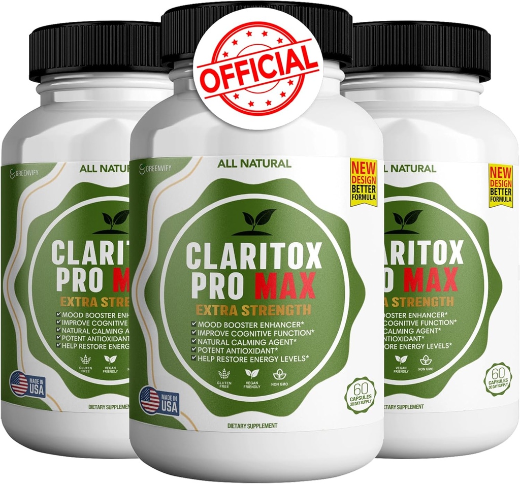 Claritox Pro Max Ekstra styrke Supplement, Mood Booster, Kognitiv funksjon Enhancer, 180 kapsler (3)