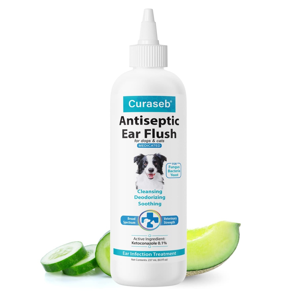 Curaseb hund øreinfeksjon behandling løsning - Soothes kløende og inflamede ører - renser debras og buildup - 8oz