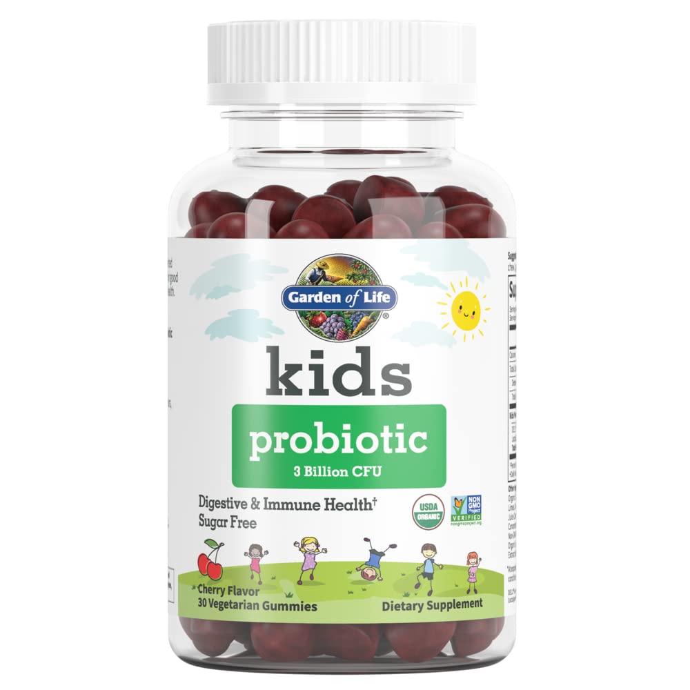 Hage of Life Kids Probiotic 3 milliarder CFU, Cherry Flavor Gummies - sukker gratis én gang daglig probiotika for barn, Probiotika Plus Fiber for barn digestiv & immune helse, 30 vegetariske gummier