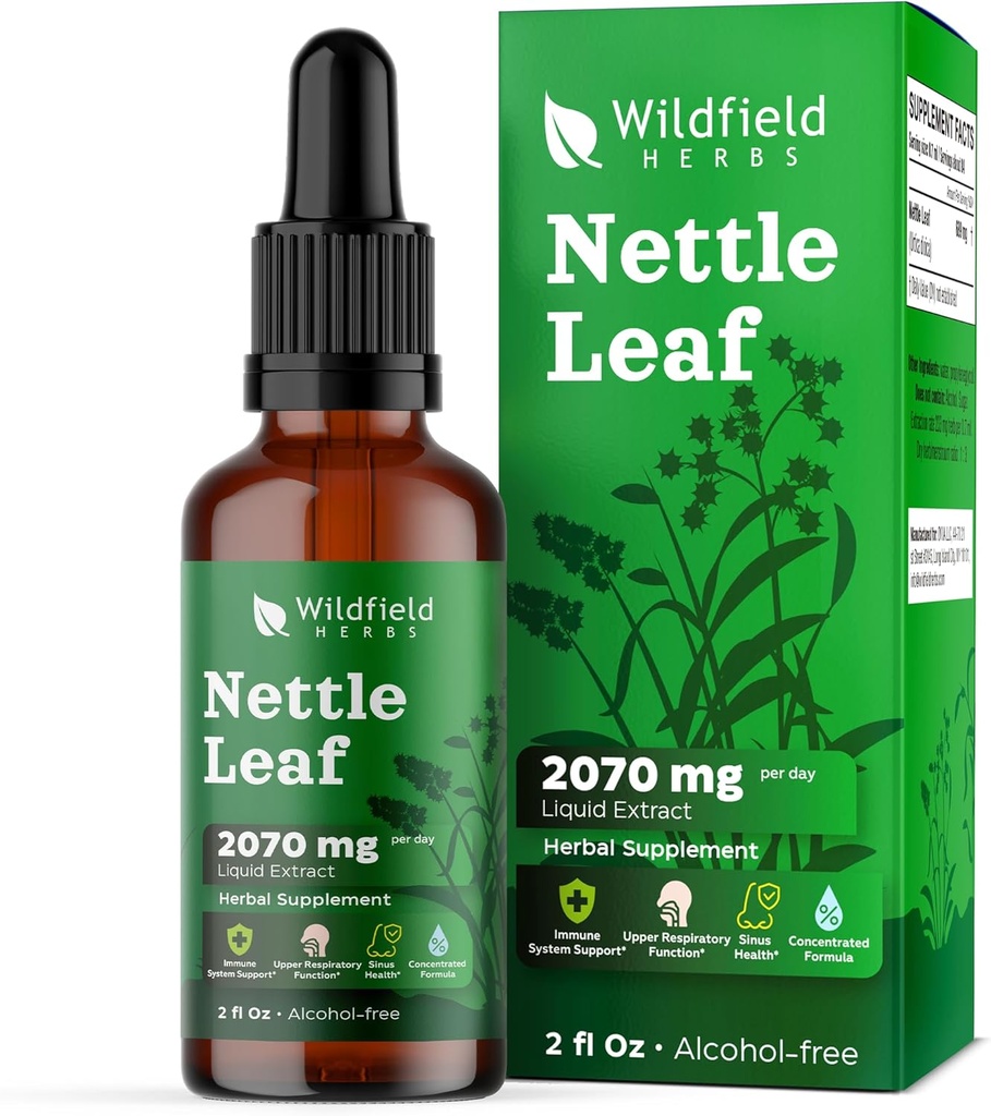 Stinging Nettle Leaf Extract Drops 2000 mg (Urtica dioica L.) Herbal Supplement Absorbs bedre enn kapsler, 1 måneds forsyning, 84 serveringer, alkohol-fri tinktur - 2 Oz, Pakke med 1