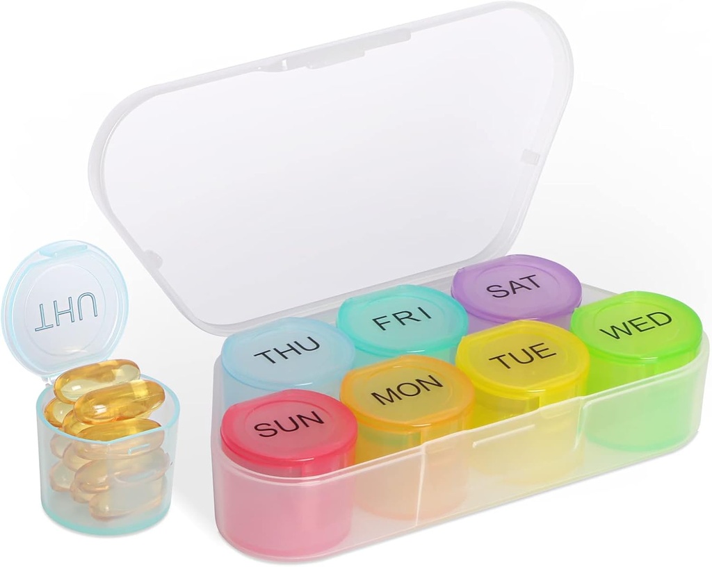 NatureTouch Ukentlig Pille Organizer, BPA Free Medicine Organizer Rainbow 7 Day Pille Box, Daglig Bærbar Pille Container for piller / Vitamin / Fish Oil / Supplements [Siste versjon]