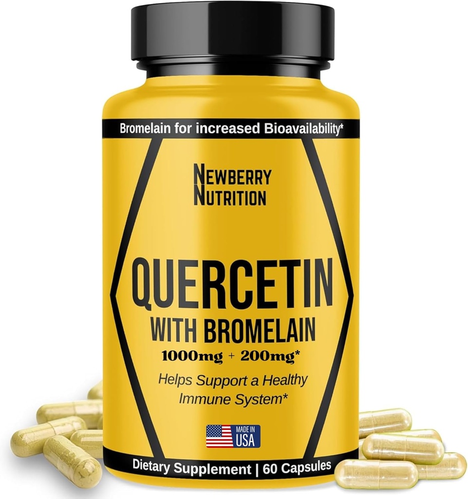 Quercetin med Bromelain Supplement 1200 mg, Quercetin 500 mg kapsler, hjelper støtte sunn immunisme, Potent antioksidant, 60 greve