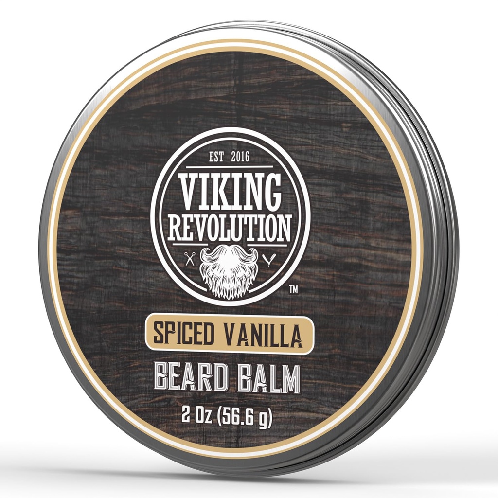Viking revolusjon Spiced Vanilla Skjegg Balm - Beard Smør med Argan Olje, Beard Softener for menn med Jojoba olje - Beard Moisturizer for menn med bivoks - Beard Wax for menn (2oz, 1 Pack)