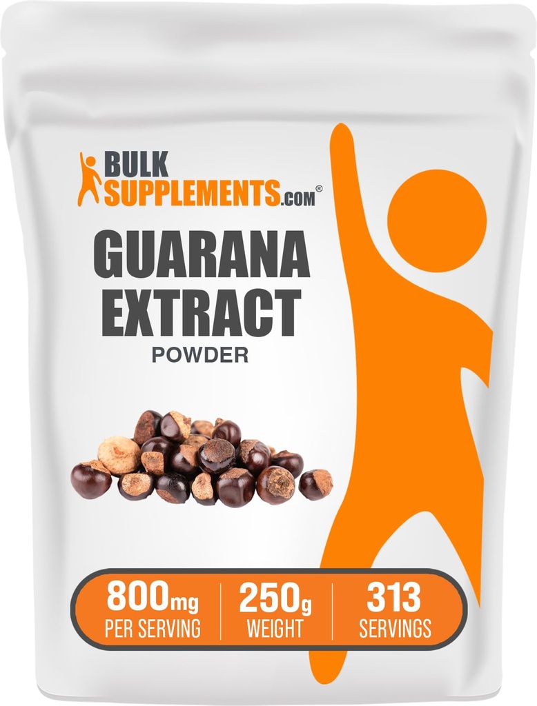 BulkSupplements.com Guarana Ekstrakt pulver - Naturlig koffein Supplement, fra Guarana Seed, Guarana pulver - Glutenfri, 800 mg per servering, 250g (8,8 oz) (Pack of 1)