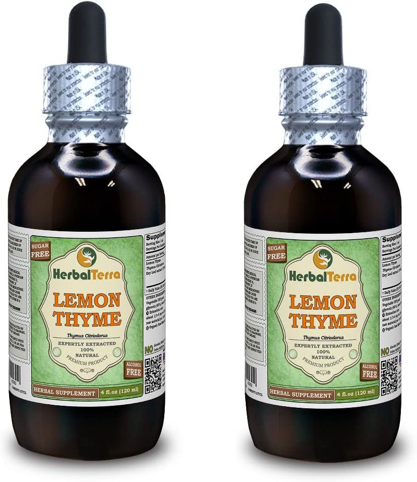 Lemon Thyme (Thymus x Citriodorus) Glyceritt, organisk tørket Herb alkoholfri flytende ekstrakt (merkenavn: HerbalTerra, stolt laget i USA) 2x4 fl.oz (2x120 ml)