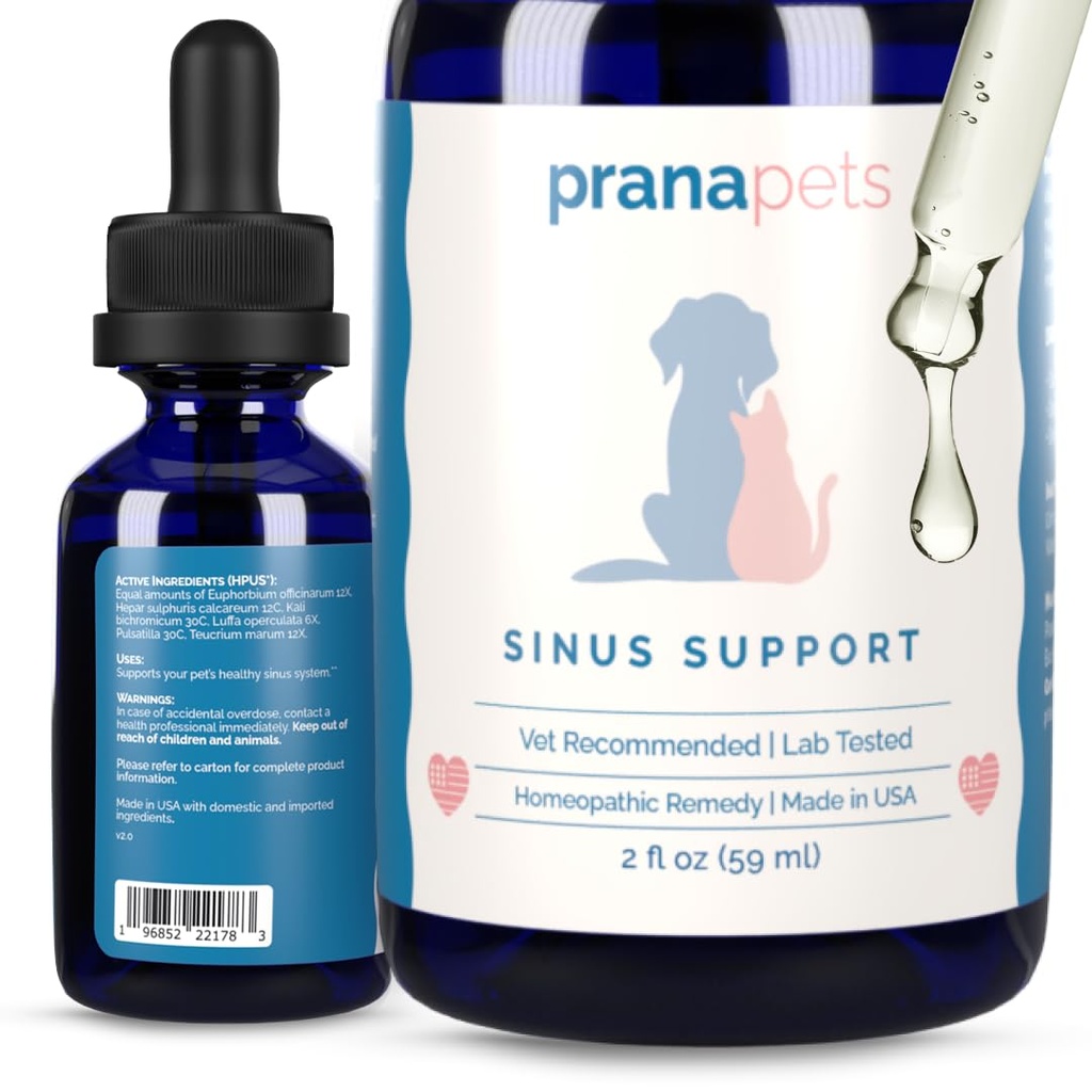 PranaPets Sinus støtte flytende kosttilskudd for kjæledyr | Naturlig støtte til katt & hund Sinus relief