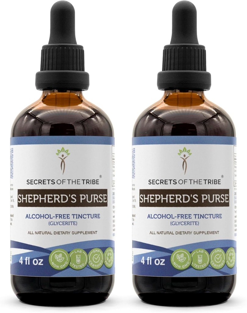 Hemmeligheter av Tribe Shepherds rensealkoholfri væskeekstrakt, Shepherds purse (Capsella Bursa-Pastoris) tørket urt (2x4 FL OZ)