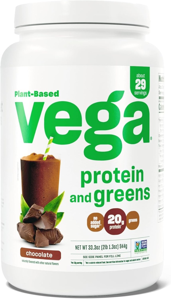 Vegaprotein og grønn proteinpulver, sjokolade - 20g Plantebasert protein pluss grønnsaker, vegansk, ikke GMO, eraprotein for kvinner og menn, 2.1bs