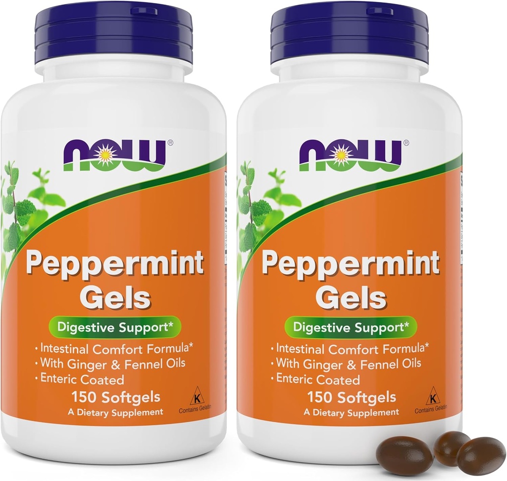 Nå Peppermynte Gels med Ginger Olje og Fennel Olje, 150 Softgels (pakke med 2), Enterisk belagt