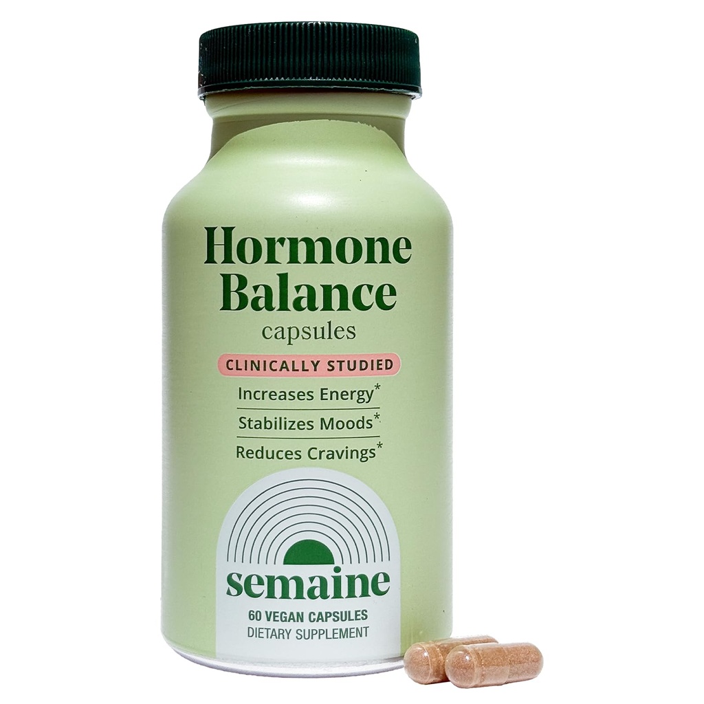 Semine Daily Hormone Balance - Renere hud, forbedret humør, dypere søvn og happier hormoner. Hormon-Free, Vegansk Kapsel, Multi-Symptom Support (60 ct)