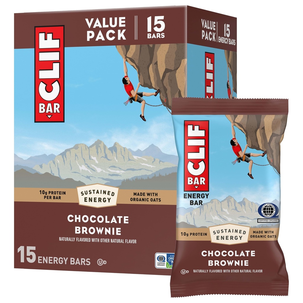 CLIF BAR - Energiprotein Barer - Sjokolade Brownie - laget med organisk havre - Energibarer - Ikke-GMO - (15 Pack)