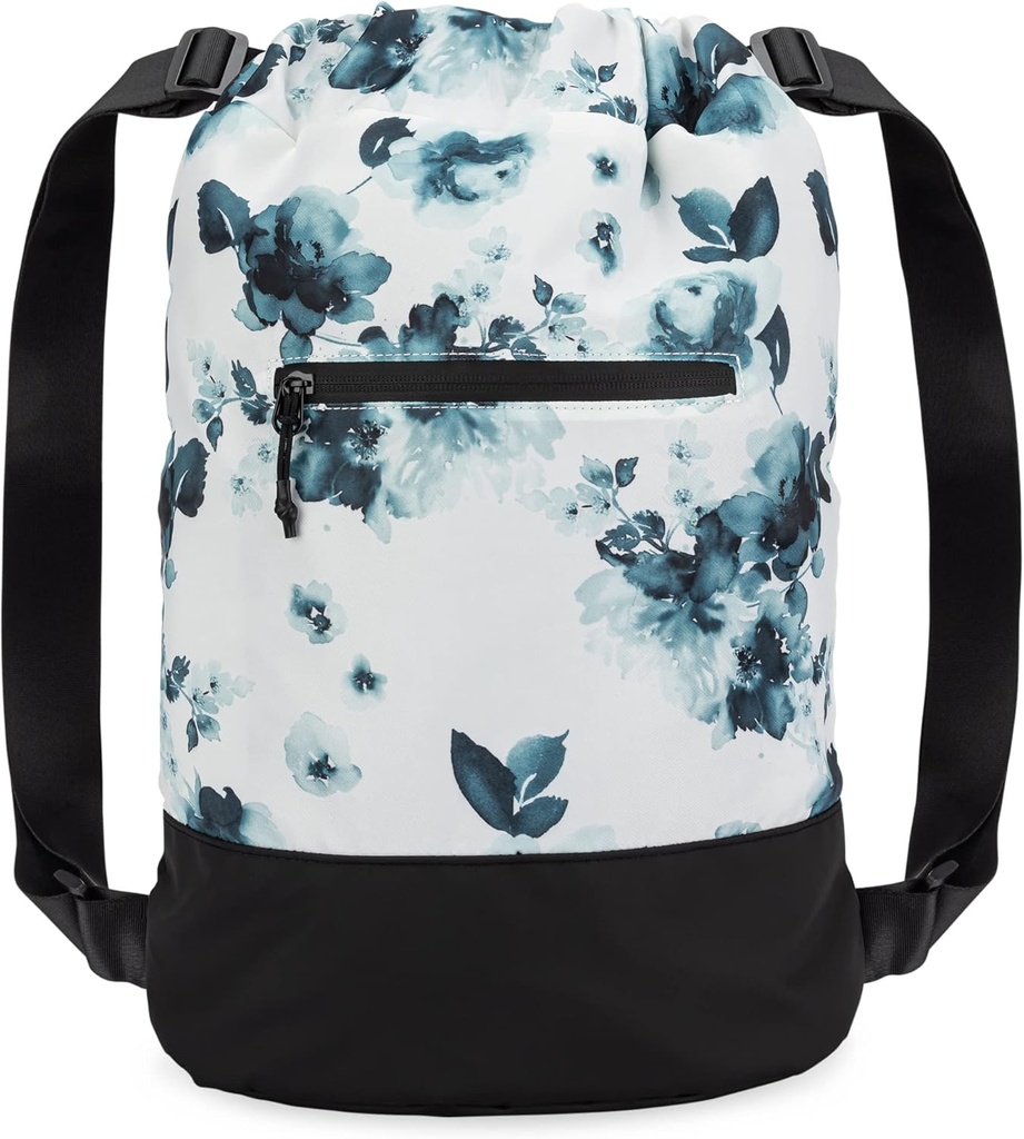 Flex Cinch Tegnestreng Gym veske for kvinner med grafiske designer | Holdbar lett vekt Gym Cinch poser | Flott for Gym Bag, Reise, og Overnattinger | Teal - Blomster