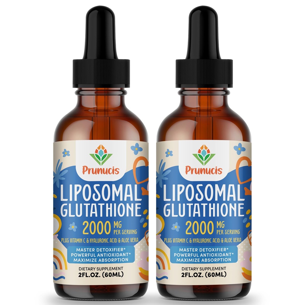 2000MG Liposomal Glutathione Liquid, 98% Absorpsjon, aktiv form L-Glutathione Supplement, Vegansk Vennlig, Kraftig Antioksidant Complex for immunsystem, Aging Defense, Detox, 4 FL.OZ