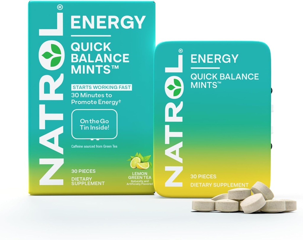 Natrol Quick Balance Energi mynter, energi Supplement, 30 sitron grønn te naturlig og kunstig flavored, 30 greve, 15 dagers forsyning