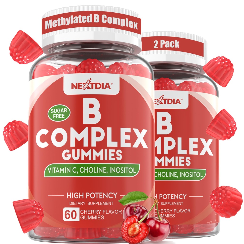 Vitamin B Complex Gummies, Vegan Vitamin B Gummies med 2000 mH Metyl B12, Metyl Folate ® Plus Choline + Inositol, vitamin C + sink for støtte Energi, Mood, Immune, Sunt hår, hud - 120 Cts