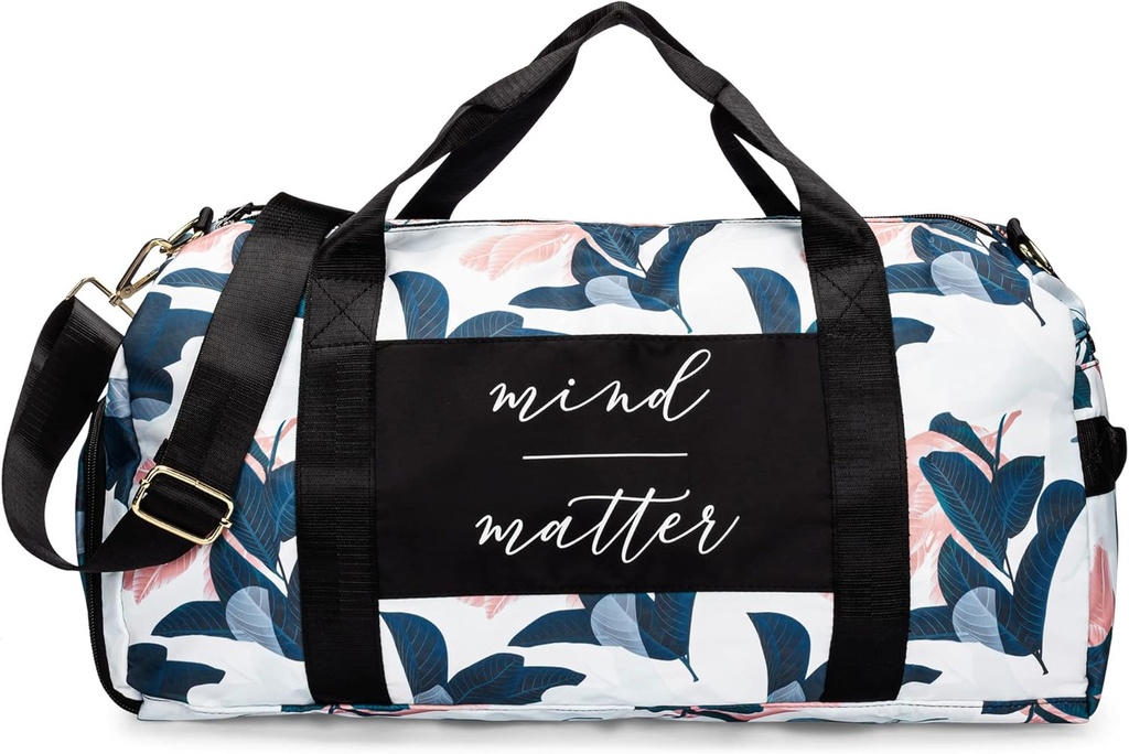 Gympose for kvinner med sko sammenlikning og våt pocket | Varig lettvekts duffleveske med motivasjon sitat og grafiske design | Flott for øvelse og overnattinger | Hvit/Navy - Guava Leaf