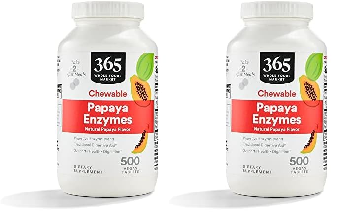 365 av Whole Foods Market, Papaya Enzymes, 500 Chews (pakke på 2)