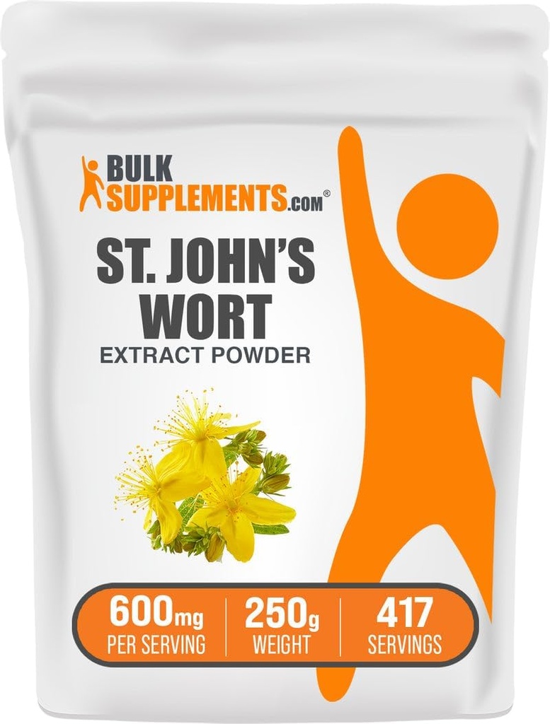 BulkSupplements.com St. John's Wort Extract - St. Johns Wort Supplement, Herbal Supplement for Mood - Vegansk & Glutenfri, 600 mg per servering, 250g (8,8 oz) (Pack of 1)