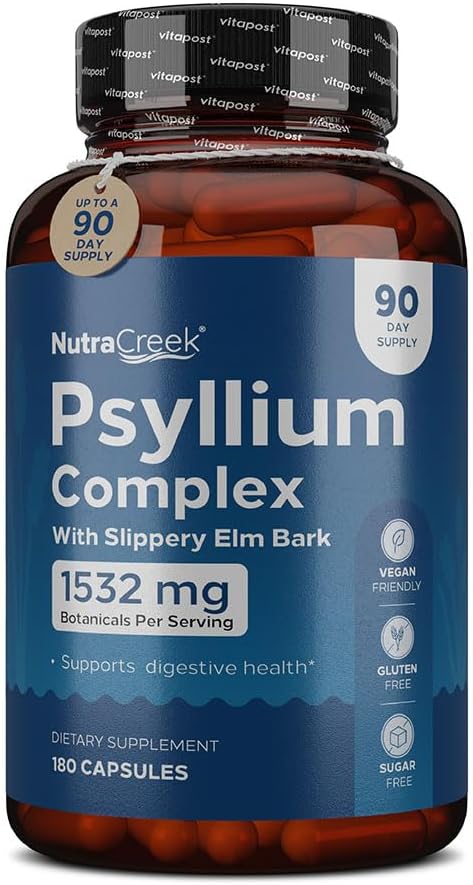 Psyllium Complex ® 11-Ingredient Psyllium Husk kapsler med Psyllium pulver, Slippery Elm & Ginger å rense og støtte Digestiv System Helse ® 180 Kapsler