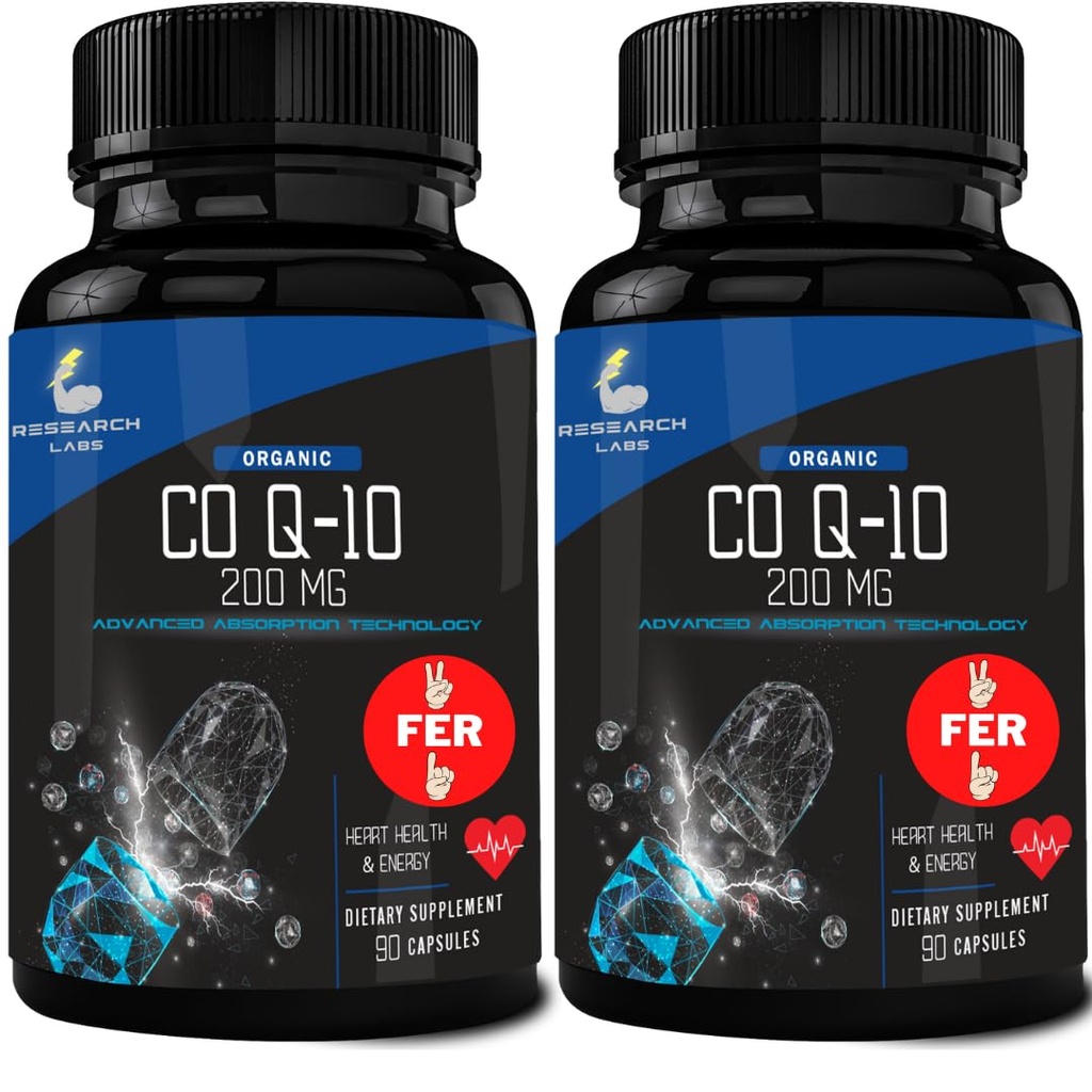 Forskning Labs 180 Softgels Avansert absorpsjon 200 mg CoQ10 w/Black Pepper Extract. 2 for 1 annonse, Glutenfri, hjerte helse støtte, Energiproduksjon, Antioksidant Supplement