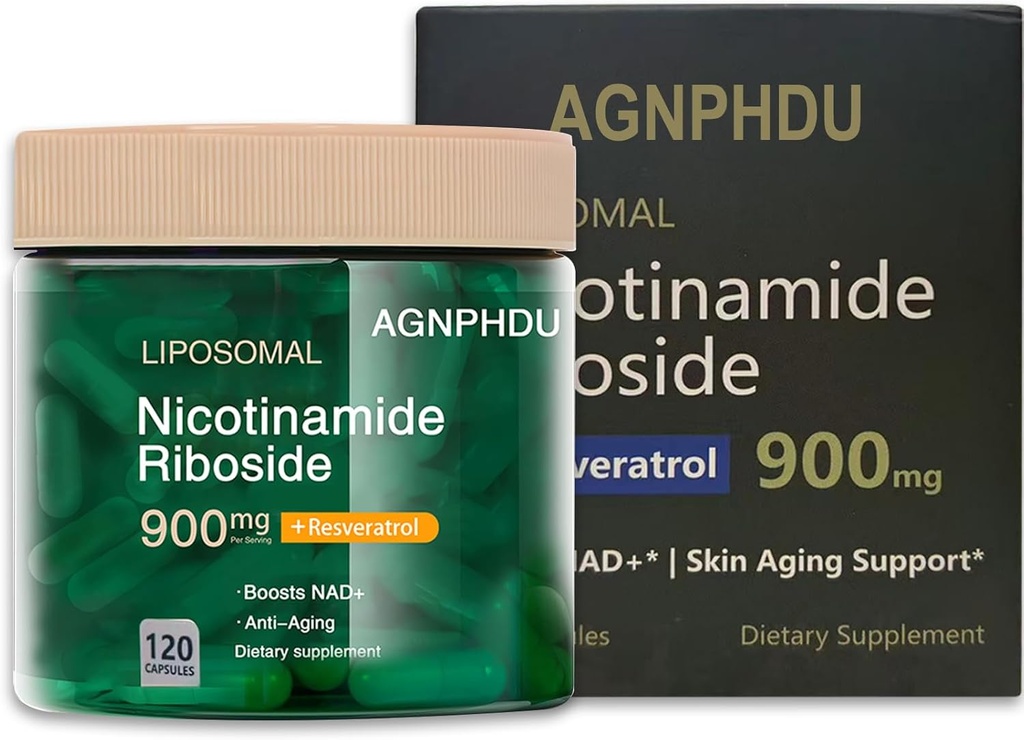 AgnPHDU- Liposomal Nikotinamid Riboside 120 kapsler, resveratrol, Quercetin - NAD Supplement for anti-aldring, energi, fokus 900 mg kosttilskudd