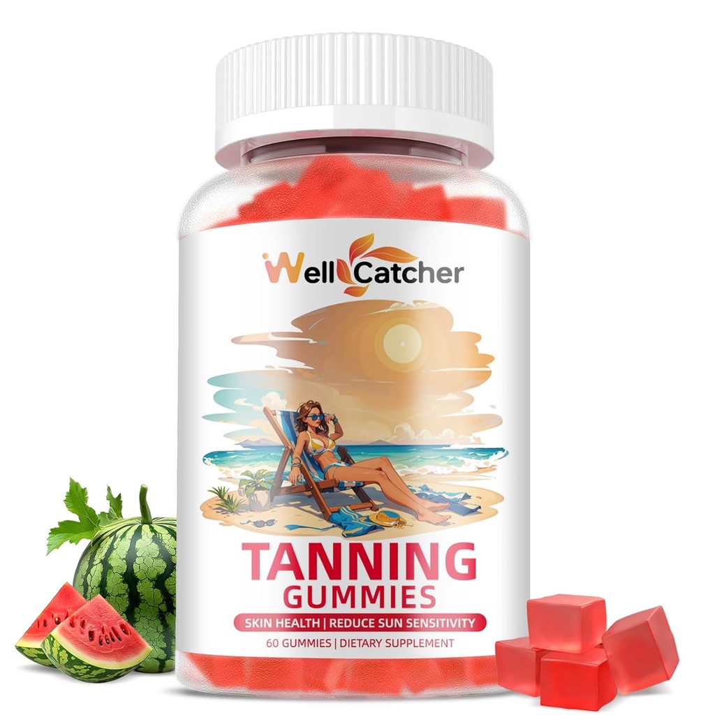 Tanning Gummier Supplement Menn Kvinner - Daglig Tanning Gummies Sukker Gratis med Astaxanthin Beta-Caroten L-tyrosin Lycopen Naturlig Selv Tanner For Hud Helse & Følsomhet Vegansk Ikke GMO 60CT