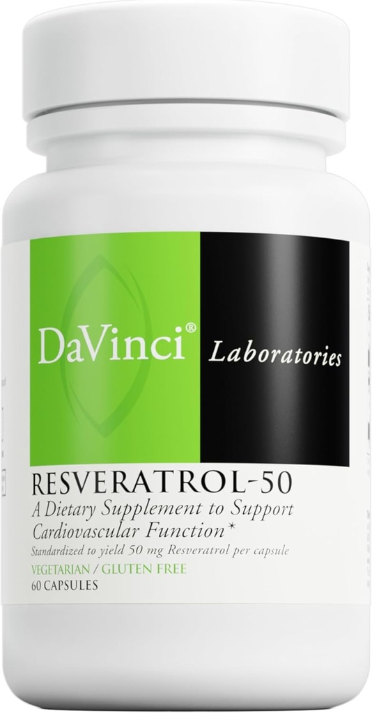 DAVINCI Labs Resveratrol-50 - Hjelper støtte immunsystem, bein helse og hjerte helse med Resveratrol* - Glutenfri og vegetarisk - 60 kapsler