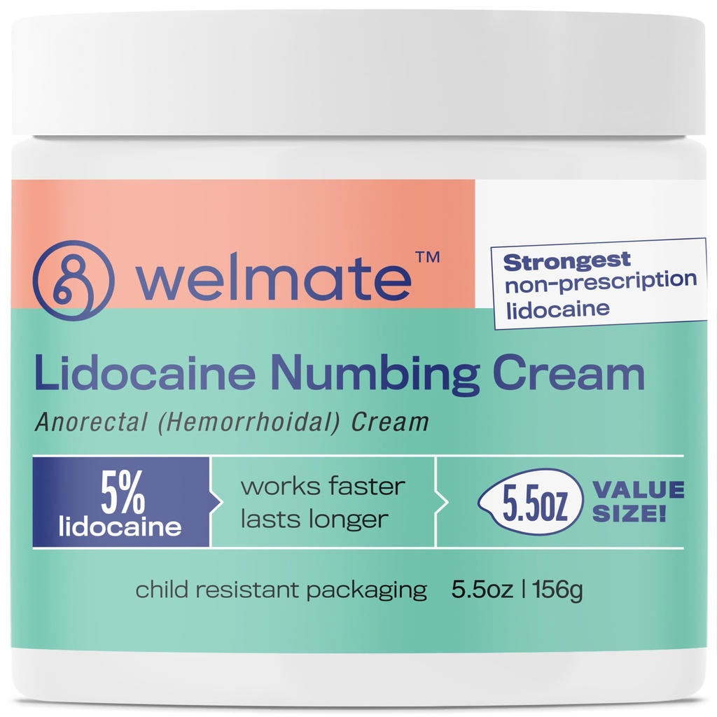 WELMATE 5% Lidocain hemorroid relief krem, maksimal styrke anorektal krem, 5,5 oz